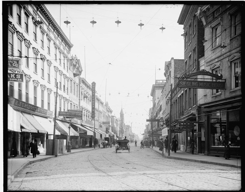 a vintage photo of a city street